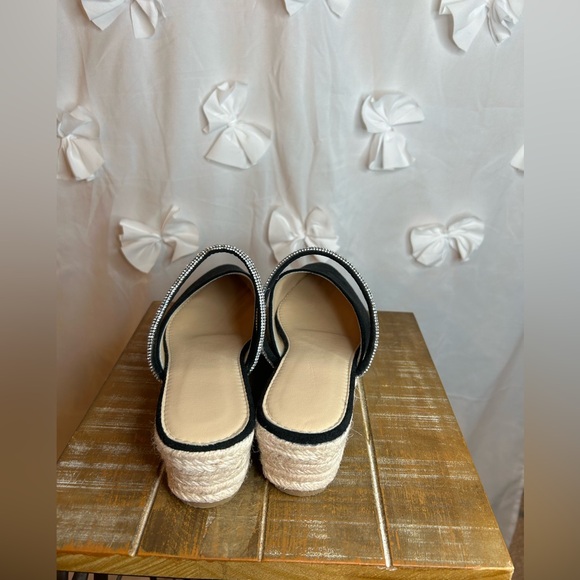 Rhinestone Detailed Black Espadrille Wedge Shoe - Picture 4 of 6